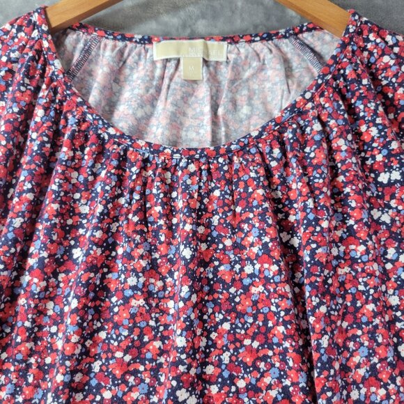 Michael Kors Womens M Red Floral Bell Sleeve Blouse Boho Romantic Spring Top - Picture 5 of 9